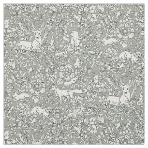 Bosland grijs groen dierpatroon Deer Fox konijn Stof