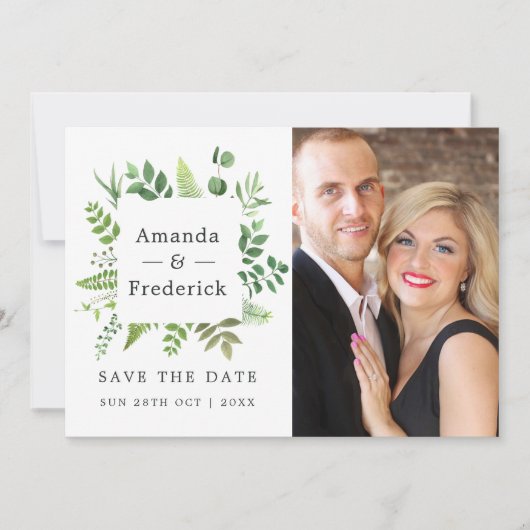 Bosland Huwelijk met Groene Decoratie Save The Date (Voorkant)
