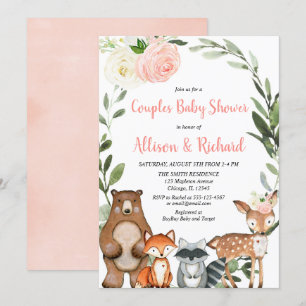 Bosland koppelt baby shower, schattige dieren kaart