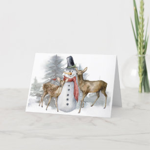 Bosland Sneeuwman Kerstkaart Feestdagen Kaart