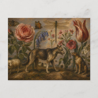 Bosland wildlife en botanische olieverfschildering briefkaart