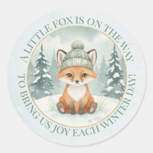 Bosland Winter Vos Baby Shower Uitnodiging Ronde Sticker