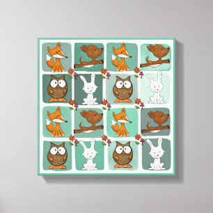 Boslanddieren blokkeren patroon canvas afdruk