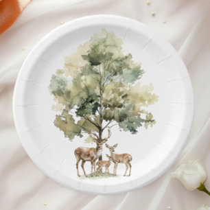 boslanddieren   Deer Family Baby shower Papieren Bordje