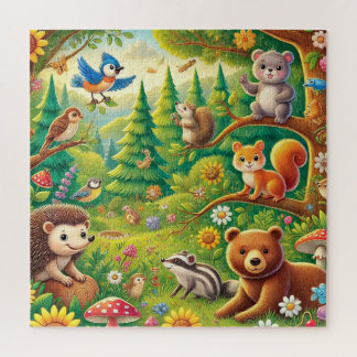 Boslandschap Cute Bosdieren Ontwerp Legpuzzel