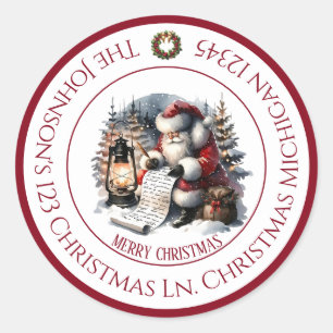 Boslandschap met kerstman ronde sticker