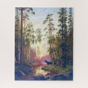 Boslandschap met stier en koe eland Carl Bøgh Legpuzzel