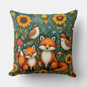 Boslandschap met vossen, vogels, zonnebloemen kussen