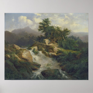 Boslandschap met waterval poster