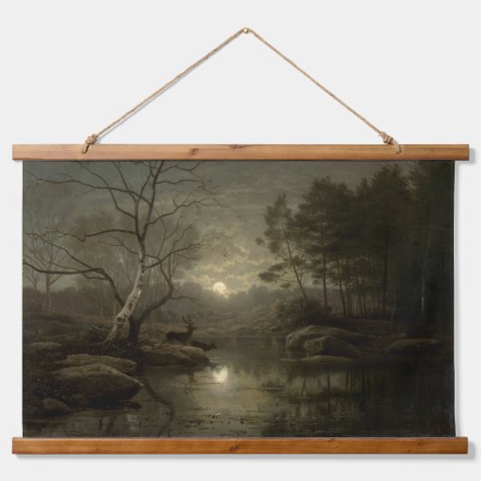 Boslandschap van Moonlight Hangend Wandkleed (Voorkant)