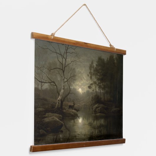 Boslandschap van Moonlight Hangend Wandkleed (Gebogen)