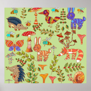 Bosleven:  Flora Fauna Illustratie Poster