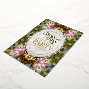 Bosmagie Groen Goud Roze Feest Folie Uitnodiging