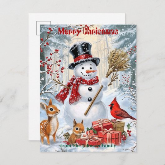 Bosman Sneeuwman | Gepersonaliseerde Kerstmis voor Uitnodiging Briefkaart (Voorkant / Achterkant)