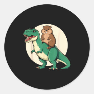 Bosmarmot Dinosaur T-rex Grappig Humor Dier Grond Ronde Sticker