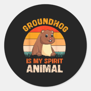 Bosmarmot Is Mijn Geestdier Retro Groundhog Day Ronde Sticker