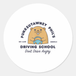 Bosmarmot Rijschool Grappige Mannen Vrouwen Retro Ronde Sticker