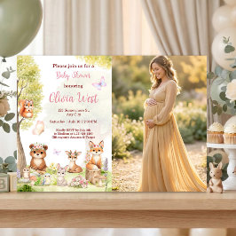 Bosmeisje Baby Shower Bosdieren Foto Uitnodiging