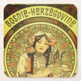 Bosnië en Herzegovina door Alphonse Mucha 1900 Vierkante Kartonnen Onderzetter