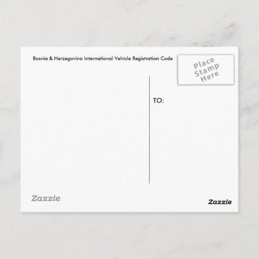 Bosnië en Herzegovina Int'l Vehicle Reg. Code Briefkaart (Achterkant)