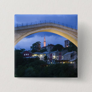Bosnië-Herzegovina - Mostar. De Oude Brug 2 Vierkante Button 5,1 Cm