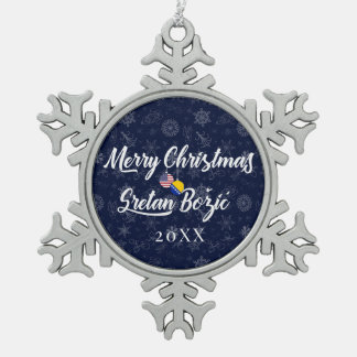 Bosnisch-Amerikaans met aangepast jaar Bilingual Tin Sneeuwvlok Ornament