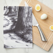 bospad-inktelandschapstekening theedoek (Quarter Fold)