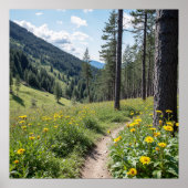 Bospad met gele wilde bloemen poster (Voorkant)