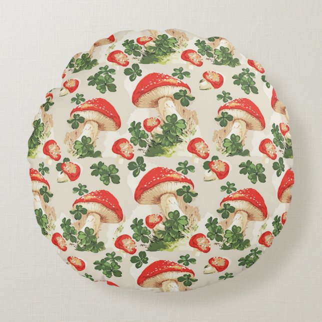  bospaddenstoel Lucky Clover Pattern Rond Kussen (Voorkant)
