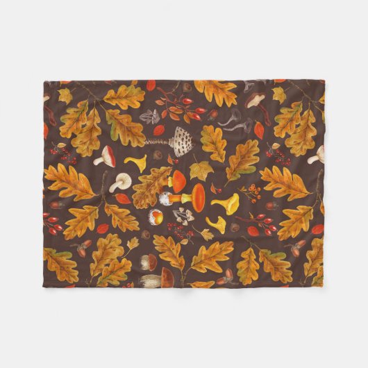 Bospaddenstoelen en herfstflora op bruin fleece deken (Voorkant (Horizontaal))