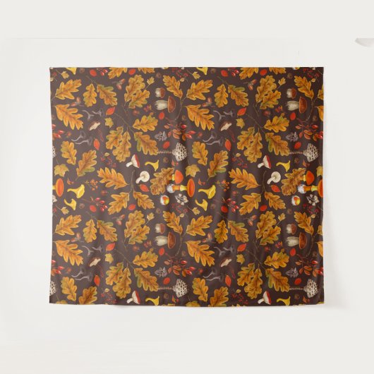 Bospaddenstoelen en herfstflora op bruin wandkleed (Voorkant (horizontaal))