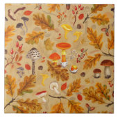 Bospaddenstoelen en herfstflora op oker tegeltje (Voorkant)