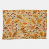 Bospaddenstoelen en herfstflora op oker theedoek (Horizontaal)