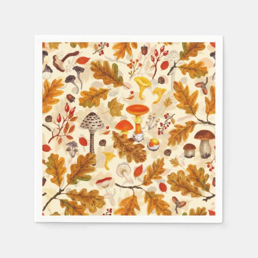 Bospaddenstoelen en herfstflora op room servet (Voorkant)