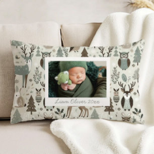 Bospatroon Groen Bruin Aangepaste Foto Babykamer Accent Kussen