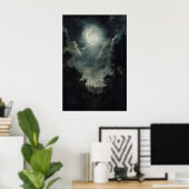 Bosprint bij maanlicht, Gotische heksendecoratie, Poster (Thuiskantoor)