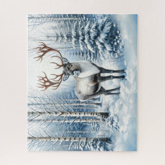 Bosrendier in een winterbos natuurleven legpuzzel (Verticaal)