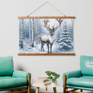 Bosrendier in Winter Woud Natuur Blank Hangend Wandkleed