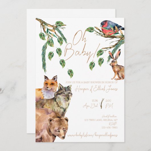 Bosrijk bos | Uitnodiging voor babyfeest | Neutraa (Voorkant / Achterkant)