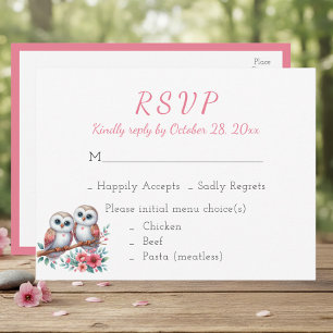 Bosrijke Boho Landelijke Uil Bruiloft RSVP Briefkaart