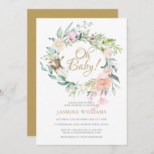 Bosrozenkrans Baby Shower / Feestje Kaart (Voorkant / Achterkant)