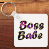 Boss Babe in Black Floral Sleutelhanger (Voorkant)