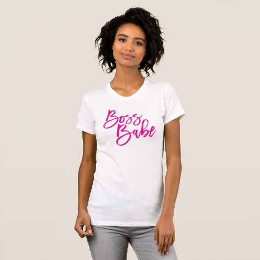 BOSS BABE minimale script trendy werk citaat roze T-shirt (Voorkant volledig)