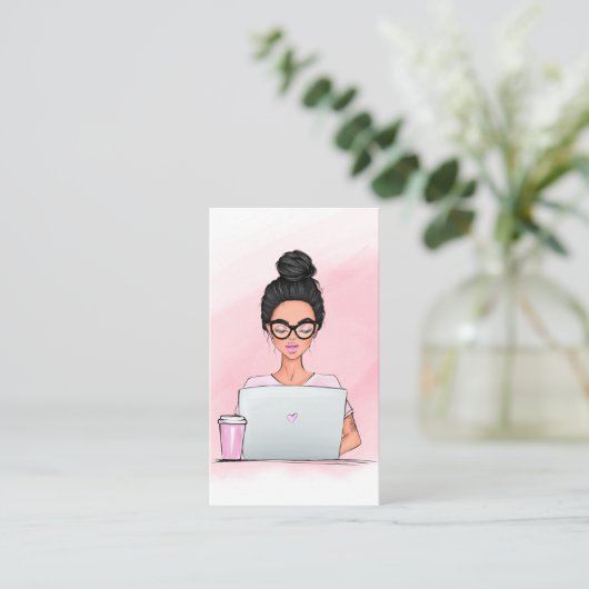 Boss Lady Blogger QR Code Carte de visite (Debout devant)