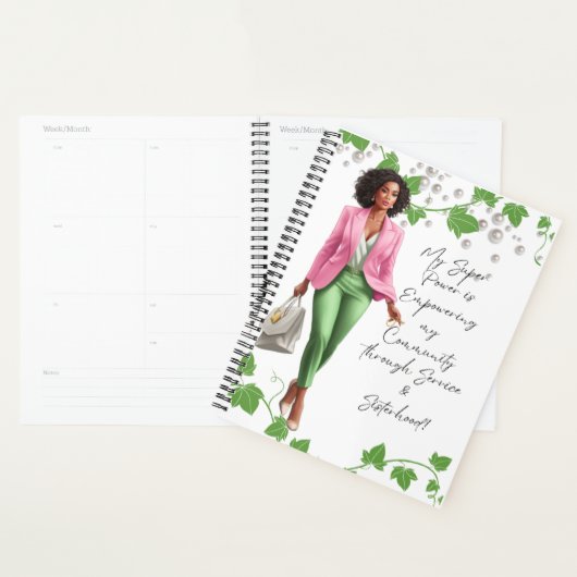 Boss Lady Chick en rose et vert - Planner (Devant avec enveloppe)