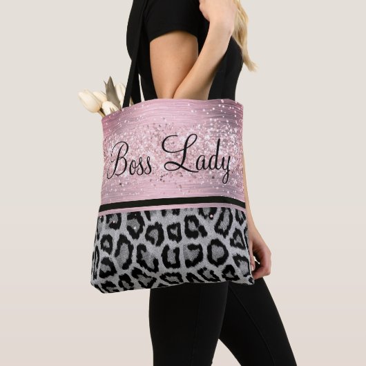 Boss Lady Glittery Sac fourre-tout léopard rose (De près)