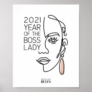 Boss Lady Line Art Face Typografie Motivatie Poster
