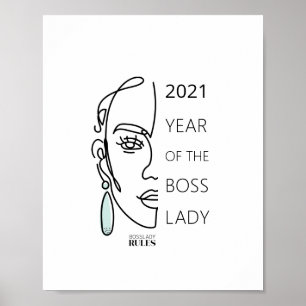 Boss Lady Line Art Face Typografie Motivatie Poster
