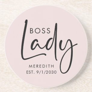 Boss Lady Logo Blush Pink gepersonaliseerd Zandsteen Onderzetter