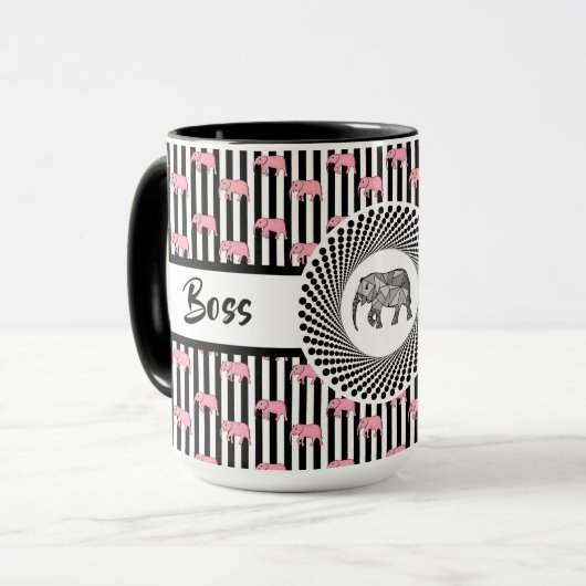 Boss Lady Pink Elephants Ringer 15oz Mok (Voorkant links)